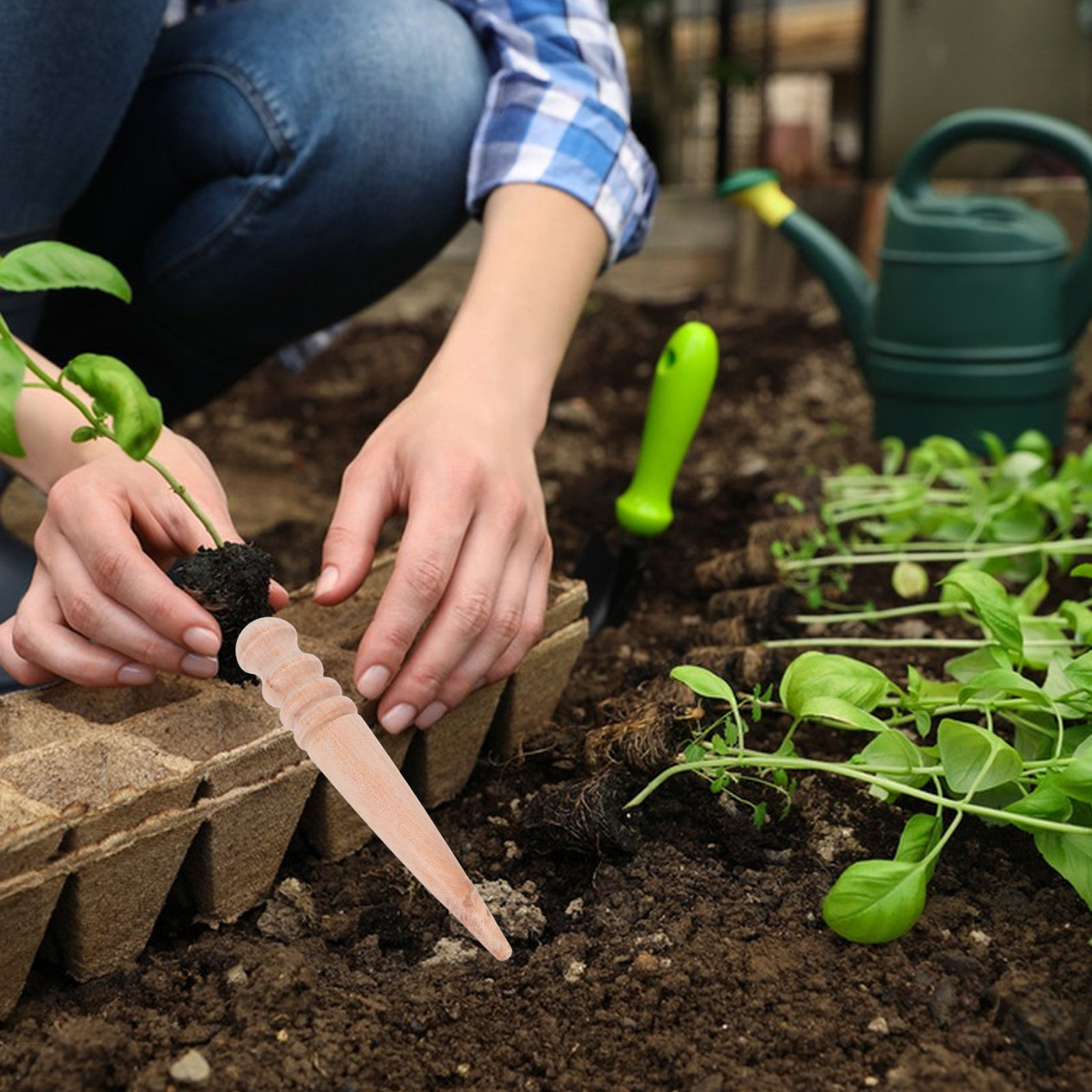 Gardening Tools For Beginners - Wooden Mini Garden Seeder Dibber Tool