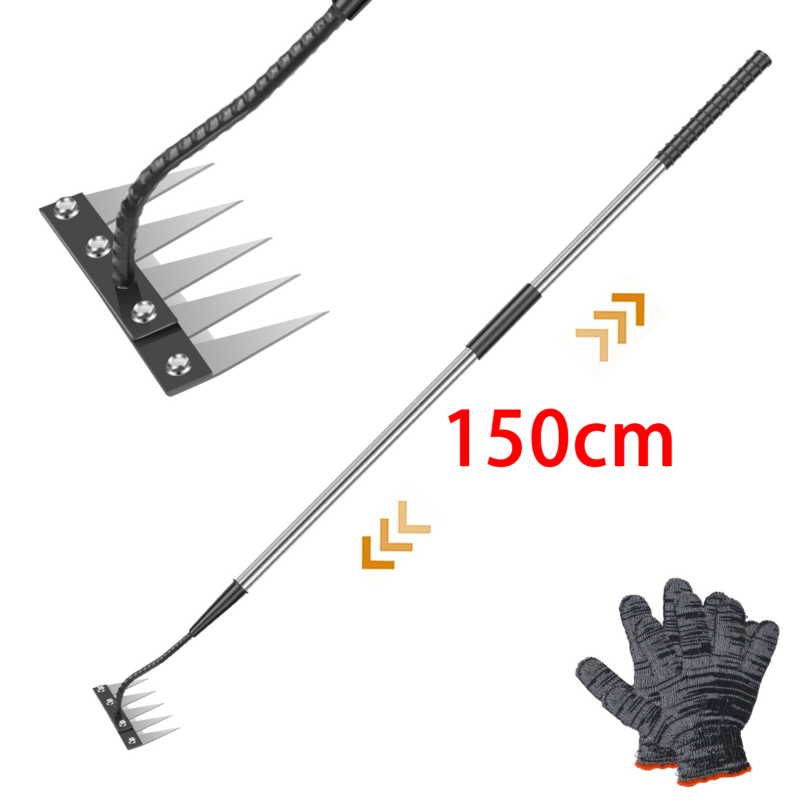 Gardening Tools Long - 5 Teeth Stainless Steel Weeding Rake