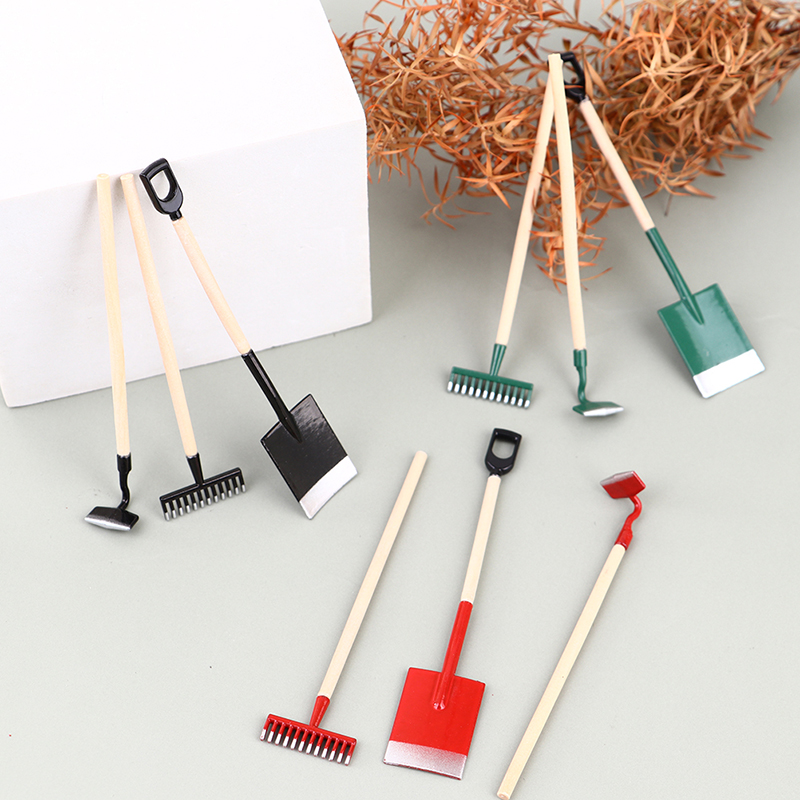 Gardening Tools Rake - 3Pcs 1:12 Dollhouse Miniatures Gardening Shovel